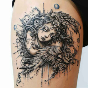 angel-of-peace – tattoo design ideas free ai generated – surrealism-unreal – for-upper-shoulder – Gallery: angel-inkby-ai