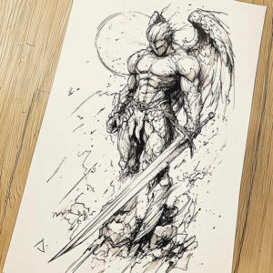 angel-of-protection – tattoo design ideas free ai generated – surrealism-chromatic-flux – for-lower-chest – Gallery: angel-inkby-ai