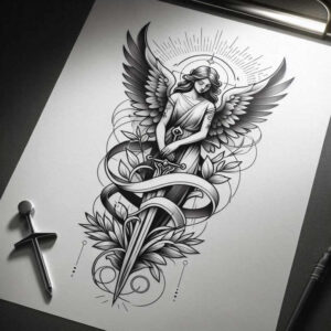 angel-of-protection – tattoo design ideas free ai generated – surrealism-phantasm – for-nape – Gallery: angel-inkby-ai