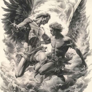 angel-of-purity – tattoo design ideas free ai generated – realism-highlighted-contrast – for-upper-back – Gallery: angel-inkby-ai