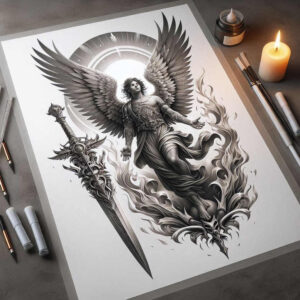 angel-of-purity – tattoo design ideas free ai generated – realism-realistic-texture – for-neck – Gallery: angel-inkby-ai