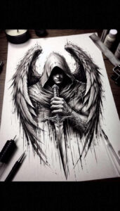 angel-of-redemption – tattoo design ideas free ai generated – neotraditional-classic-motifs – for-calf – Gallery: angel-inkby-ai