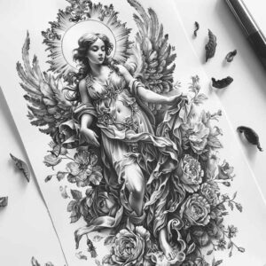 angel-of-redemption – tattoo design ideas free ai generated – neotraditional-classic-motifs – for-knee – Gallery: angel-inkby-ai
