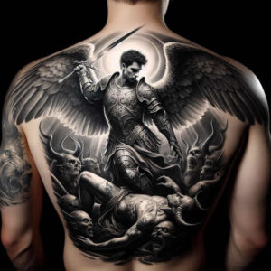 angel-of-serenity – tattoo design ideas free ai generated – continuous-pattern – for-outer-arm – Gallery: angel-inkby-ai