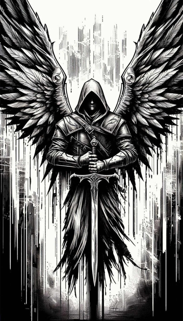 angel-of-serenity – tattoo design ideas free ai generated – neotraditional-artistic-contrast – for-back-of-neck – Gallery: angel-inkby-ai