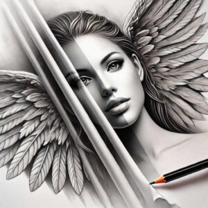 angel-of-serenity – tattoo design ideas free ai generated – neotraditional-clean-lines – for-behind-ear – Gallery: angel-inkby-ai