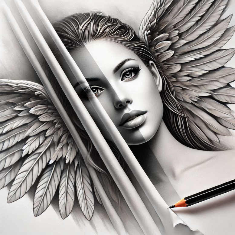 angel-of-serenity – tattoo design ideas free ai generated – neotraditional-clean-lines – for-behind-ear – Gallery: angel-inkby-ai