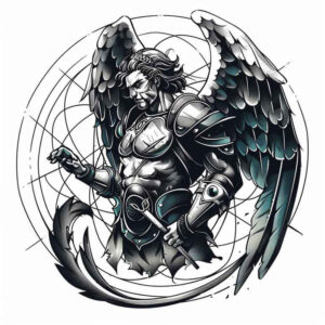 angel-of-serenity – tattoo design ideas free ai generated – surrealism-fluid-forms – for-upper-shoulder – Gallery: angel-inkby-ai