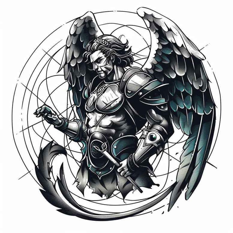 angel-of-serenity – tattoo design ideas free ai generated – surrealism-fluid-forms – for-upper-shoulder – Gallery: angel-inkby-ai