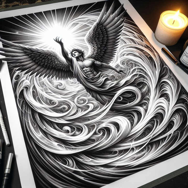 angel-of-strength – tattoo design ideas free ai generated – neotraditional-decorative-elements – for-back-shoulder – Gallery: angel-inkby-ai