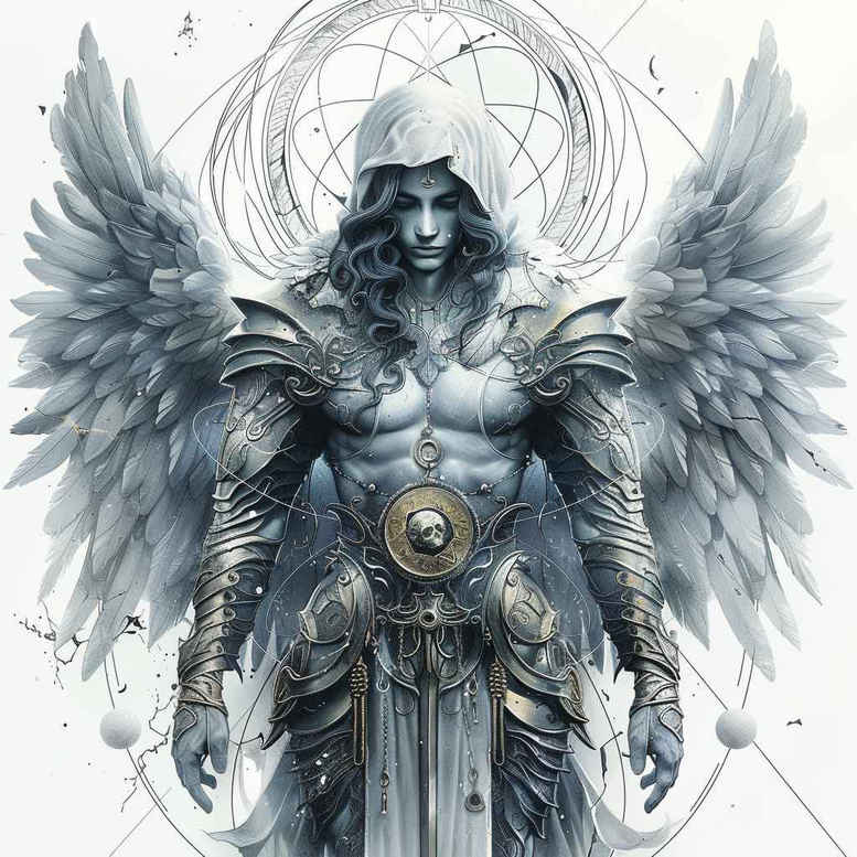 angel-of-strength – tattoo design ideas free ai generated – neotraditional-layered-fill – for-collarbone – Gallery: angel-inkby-ai