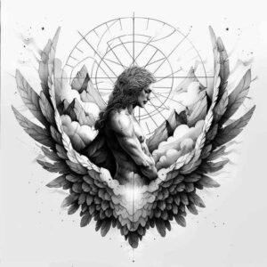 angel-of-the-dawn – tattoo design ideas free ai generated – neotraditional-accent-shading – for-upper-arm – Gallery: angel-inkby-ai