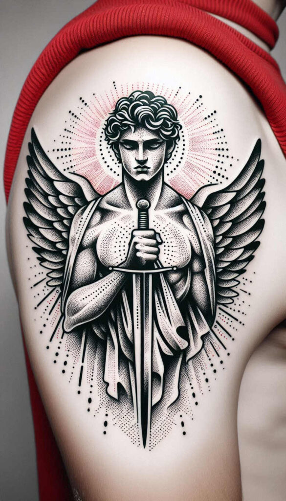 angel-of-the-night – tattoo design ideas free ai generated – neotraditional-contoured-forms – for-palm – Gallery: angel-inkby-ai