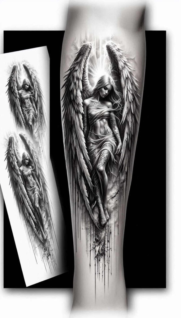 angel-of-the-night – tattoo design ideas free ai generated – neotraditional-soft-shadows – for-arm – Gallery: angel-inkby-ai