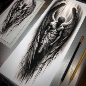 angel-of-the-night – tattoo design ideas free ai generated – neotraditional-strong-outlines – for-knee – Gallery: angel-inkby-ai