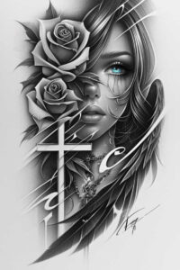 angel-of-the-night – tattoo design ideas free ai generated – realism-photographic-quality – for-chest – Gallery: angel-inkby-ai