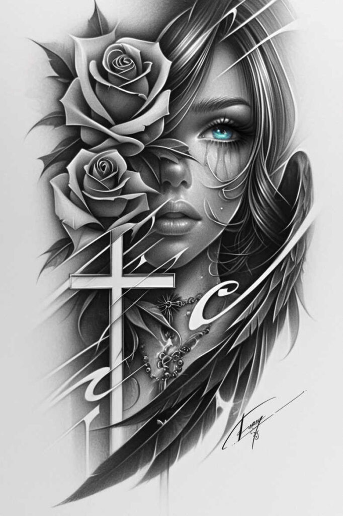 angel-of-the-night – tattoo design ideas free ai generated – realism-photographic-quality – for-chest – Gallery: angel-inkby-ai