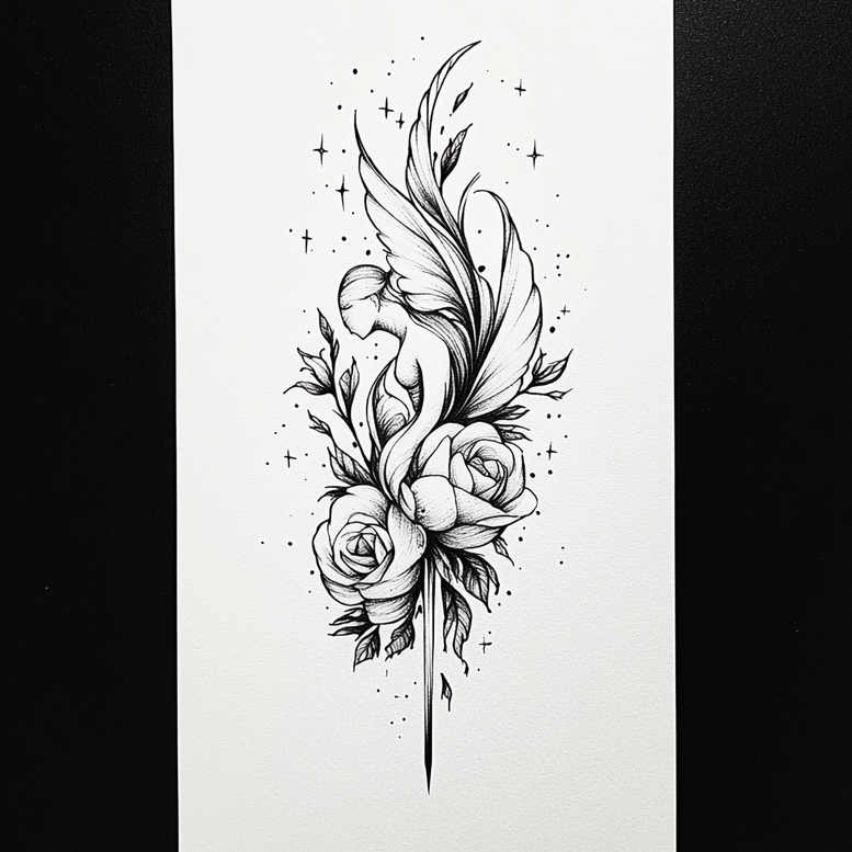 angel-of-the-night – tattoo design ideas free ai generated – surrealism-enigmatic-visuals – for-side – Gallery: angel-inkby-ai