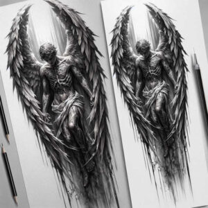 angel-of-truth – tattoo design ideas free ai generated – neotraditional-refined-detail – for-shoulder-blade – Gallery: angel-inkby-ai