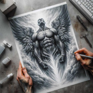 angel-of-truth – tattoo design ideas free ai generated – realism-soft-contrast – for-ankle – Gallery: angel-inkby-ai