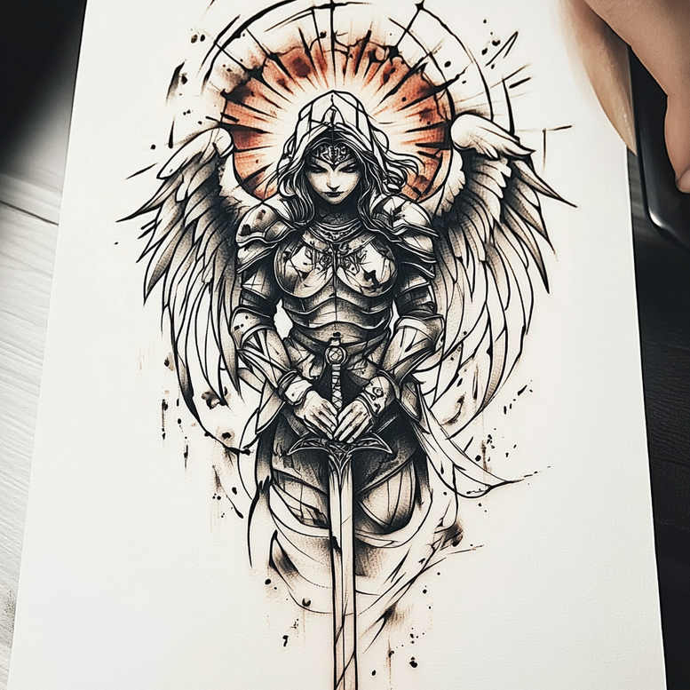 angel-of-truth – tattoo design ideas free ai generated – realism-true-rendering – for-lower-thigh – Gallery: angel-inkby-ai