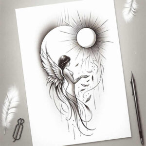angel-of-wisdom – tattoo design ideas free ai generated – neotraditional-bold-texture – for-spine – Gallery: angel-inkby-ai