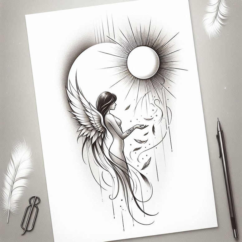angel-of-wisdom – tattoo design ideas free ai generated – neotraditional-bold-texture – for-spine – Gallery: angel-inkby-ai