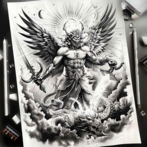angel-of-wisdom – tattoo design ideas free ai generated – realism-real-shadows – for-knee – Gallery: angel-inkby-ai