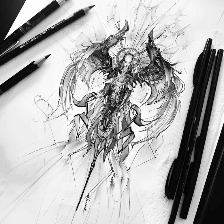 angel-protector – tattoo design ideas free ai generated – engraved-motif – for-neck – Gallery: angel-inkby-ai