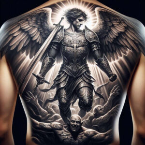 angel-protector – tattoo design ideas free ai generated – realism-detail-accuracy – for-upper-back – Gallery: angel-inkby-ai