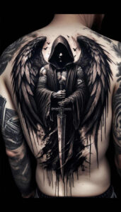 angel-protector – tattoo design ideas free ai generated – surrealism-ghostly-shapes – for-forearm – Gallery: angel-inkby-ai