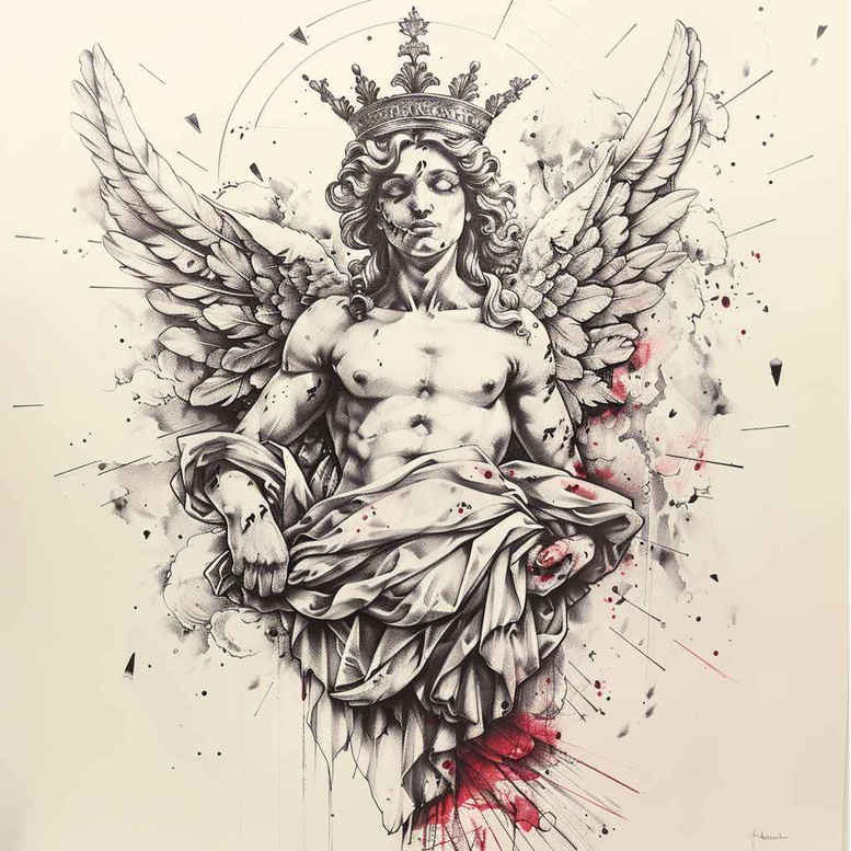 angel-woman – tattoo design ideas free ai generated – neotraditional-rich-blacks – for-hip – Gallery: angel-inkby-ai