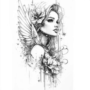 angel-woman – tattoo design ideas free ai generated – realism-depth-shading – for-upper-chest – Gallery: angel-inkby-ai