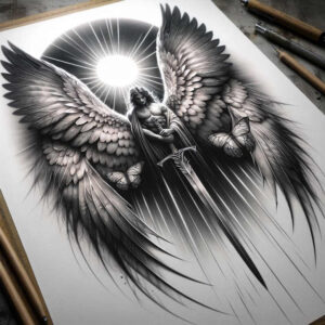 angel-woman – tattoo design ideas free ai generated – realism-highlight-detail – for-lower-arm – Gallery: angel-inkby-ai