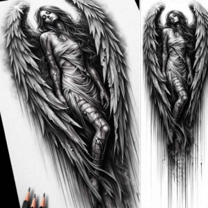 angel-woman – tattoo design ideas free ai generated – realism-natural-color-palette – for-thigh – Gallery: angel-inkby-ai