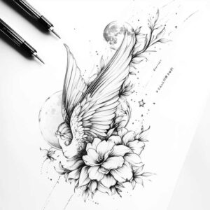 angel-woman – tattoo design ideas free ai generated – surrealism-morphic – for-foot – Gallery: angel-inkby-ai