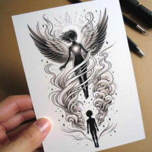 angel-woman – tattoo design ideas free ai generated – surrealism-mystical – for-foot – Gallery: angel-inkby-ai