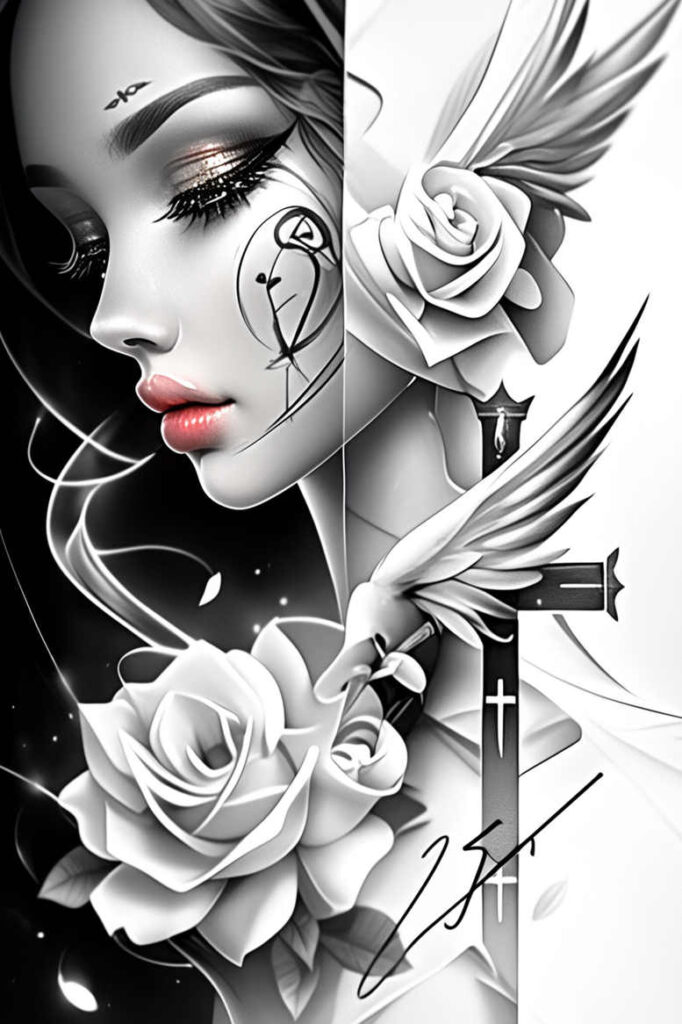 angelic-being – tattoo design ideas free ai generated – surrealism-mystical – for-ribs – Gallery: angel-inkby-ai