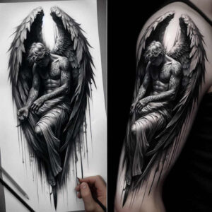 angelic-force – tattoo design ideas free ai generated – neotraditional-layered-shading – for-upper-back – Gallery: angel-inkby-ai