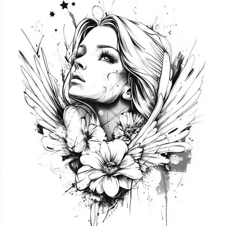angelic-force – tattoo design ideas free ai generated – neotraditional-vivid-hues – for-upper-back – Gallery: angel-inkby-ai