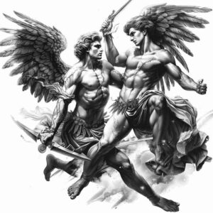 angelic-force – tattoo design ideas free ai generated – realism-depth-of-field – for-upper-chest – Gallery: angel-inkby-ai