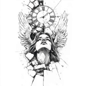 angelic-force – tattoo design ideas free ai generated – realism-light-and-shadow-play – for-sternum – Gallery: angel-inkby-ai