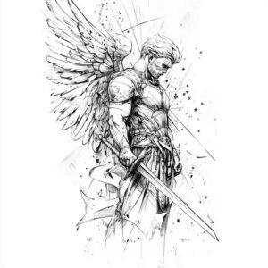 angelic-force – tattoo design ideas free ai generated – surrealism-dynamic-shapes – for-knee – Gallery: angel-inkby-ai