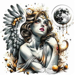 angelic-light – tattoo design ideas free ai generated – neotraditional-accent-shading – for-behind-ear – Gallery: angel-inkby-ai