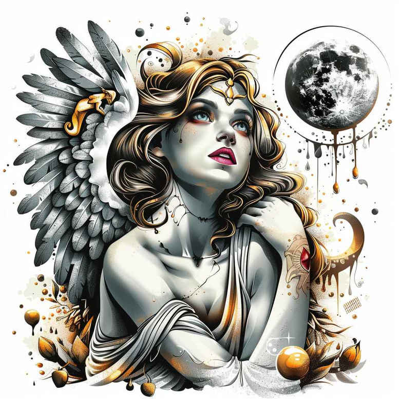 angelic-light – tattoo design ideas free ai generated – neotraditional-accent-shading – for-behind-ear – Gallery: angel-inkby-ai