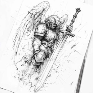 angelic-light – tattoo design ideas free ai generated – realism-detail-accuracy – for-lower-chest – Gallery: angel-inkby-ai