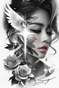 angelic-light – tattoo design ideas free ai generated – realism-living-skin – for-hip – Gallery: angel-inkby-ai