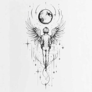 angelic-light – tattoo design ideas free ai generated – realism-photorealistic-drawing – for-upper-thigh – Gallery: angel-inkby-ai