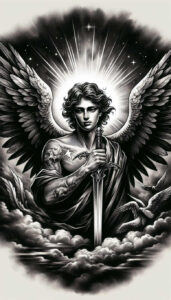 angelic-power – tattoo design ideas free ai generated – neotraditional-clean-fill – for-hand – Gallery: angel-inkby-ai