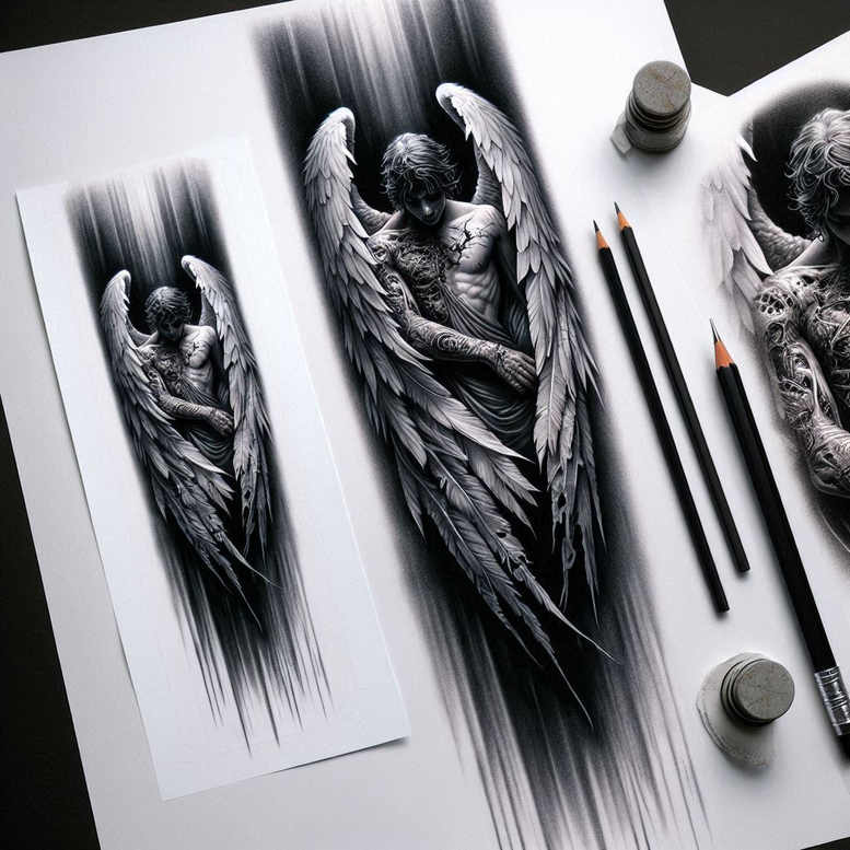 angelic-power – tattoo design ideas free ai generated – neotraditional-color-depth – for-foot – Gallery: angel-inkby-ai